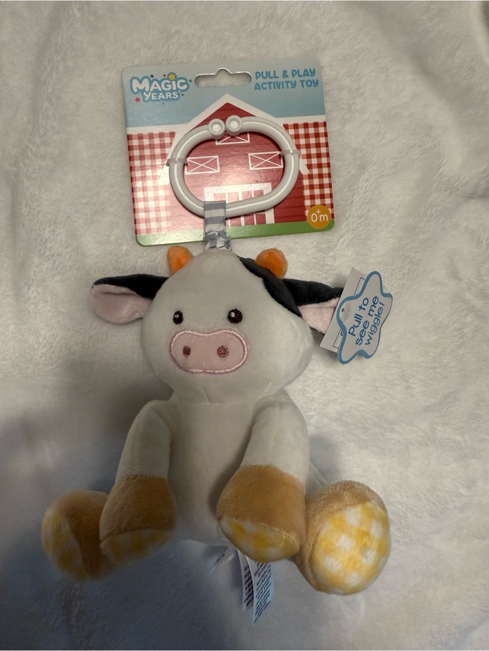 Pull & Play Cow Plush Toy - White and Yellow